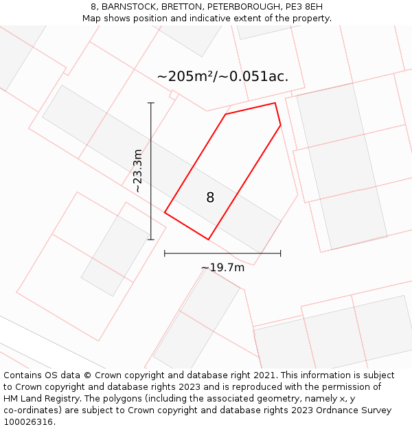 8, BARNSTOCK, BRETTON, PETERBOROUGH, PE3 8EH: Plot and title map