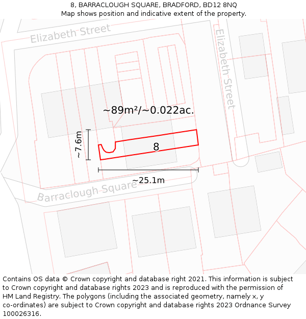 8, BARRACLOUGH SQUARE, BRADFORD, BD12 8NQ: Plot and title map
