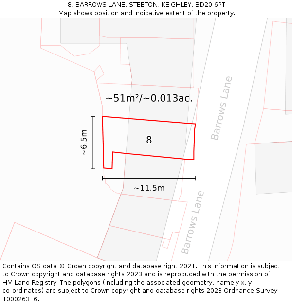 8, BARROWS LANE, STEETON, KEIGHLEY, BD20 6PT: Plot and title map