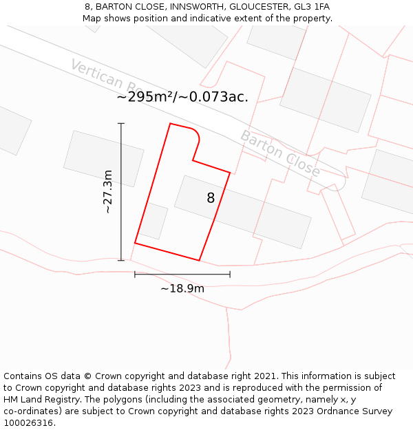 8, BARTON CLOSE, INNSWORTH, GLOUCESTER, GL3 1FA: Plot and title map