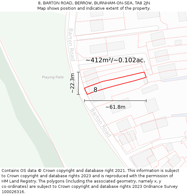 8, BARTON ROAD, BERROW, BURNHAM-ON-SEA, TA8 2JN: Plot and title map