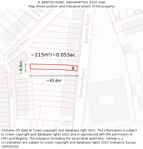 8, BARTON ROAD, OKEHAMPTON, EX20 1NW: Plot and title map