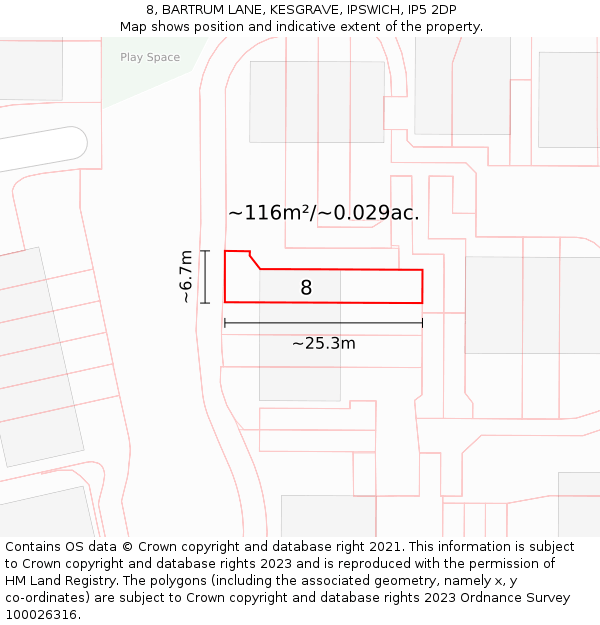 8, BARTRUM LANE, KESGRAVE, IPSWICH, IP5 2DP: Plot and title map