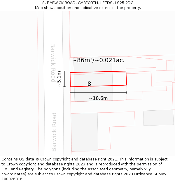 8, BARWICK ROAD, GARFORTH, LEEDS, LS25 2DG: Plot and title map