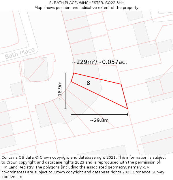 8, BATH PLACE, WINCHESTER, SO22 5HH: Plot and title map