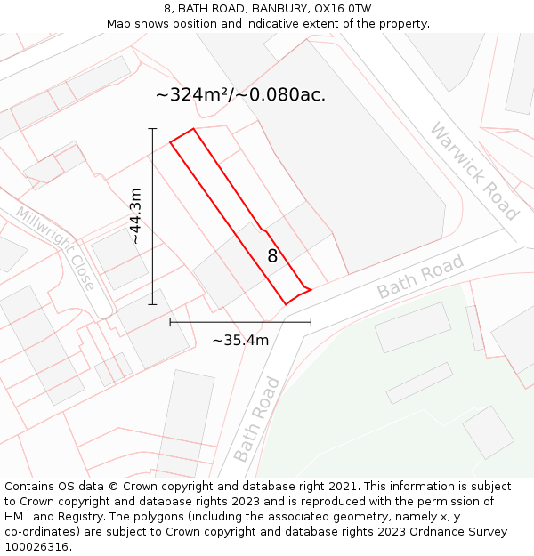 8, BATH ROAD, BANBURY, OX16 0TW: Plot and title map