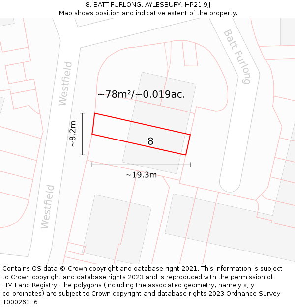 8, BATT FURLONG, AYLESBURY, HP21 9JJ: Plot and title map