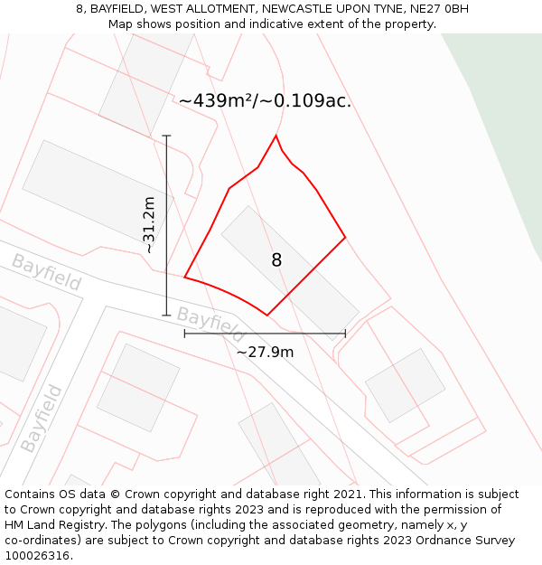 8, BAYFIELD, WEST ALLOTMENT, NEWCASTLE UPON TYNE, NE27 0BH: Plot and title map