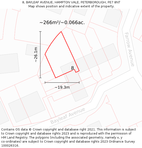 8, BAYLEAF AVENUE, HAMPTON VALE, PETERBOROUGH, PE7 8NT: Plot and title map
