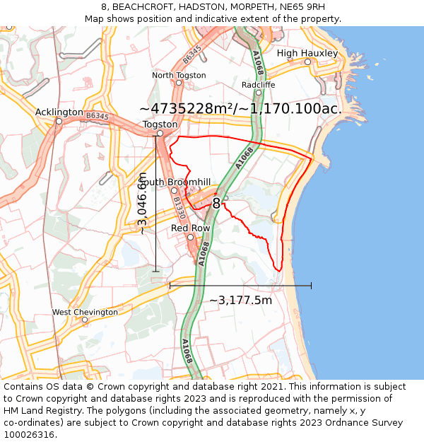 8, BEACHCROFT, HADSTON, MORPETH, NE65 9RH: Plot and title map