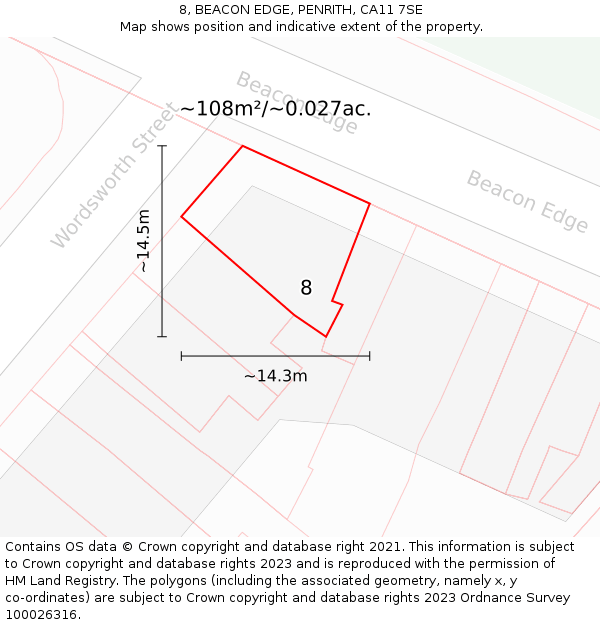 8, BEACON EDGE, PENRITH, CA11 7SE: Plot and title map