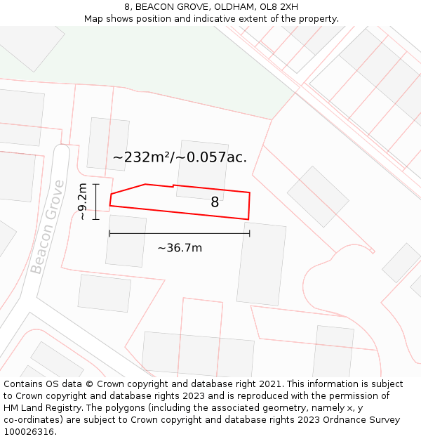 8, BEACON GROVE, OLDHAM, OL8 2XH: Plot and title map