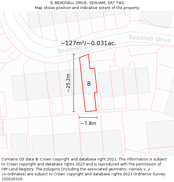8, BEADNELL DRIVE, SEAHAM, SR7 7WG: Plot and title map