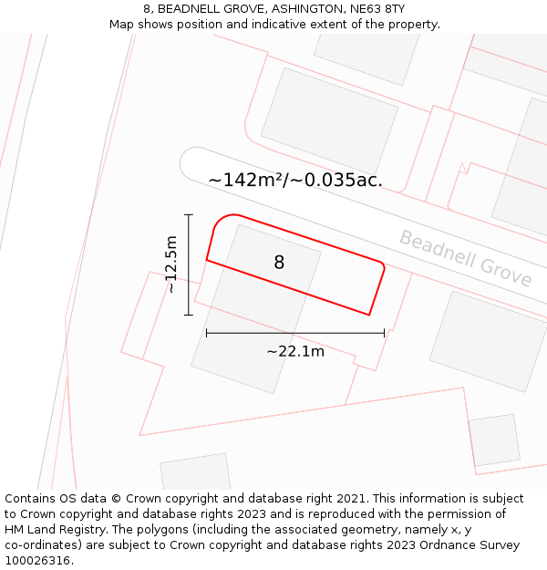 8, BEADNELL GROVE, ASHINGTON, NE63 8TY: Plot and title map