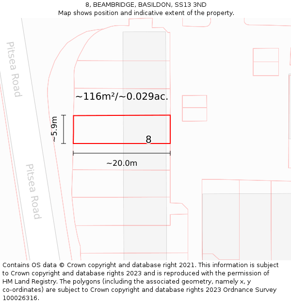 8, BEAMBRIDGE, BASILDON, SS13 3ND: Plot and title map