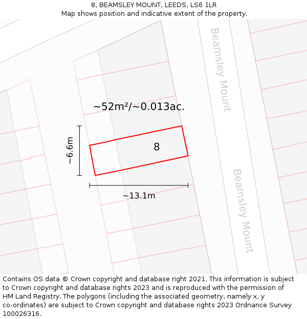 8, BEAMSLEY MOUNT, LEEDS, LS6 1LR: Plot and title map