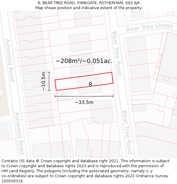 8, BEAR TREE ROAD, PARKGATE, ROTHERHAM, S62 6JA: Plot and title map