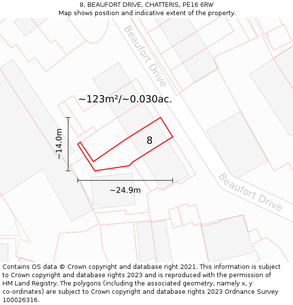 8, BEAUFORT DRIVE, CHATTERIS, PE16 6RW: Plot and title map