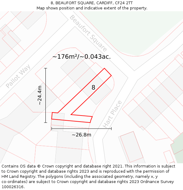 8, BEAUFORT SQUARE, CARDIFF, CF24 2TT: Plot and title map