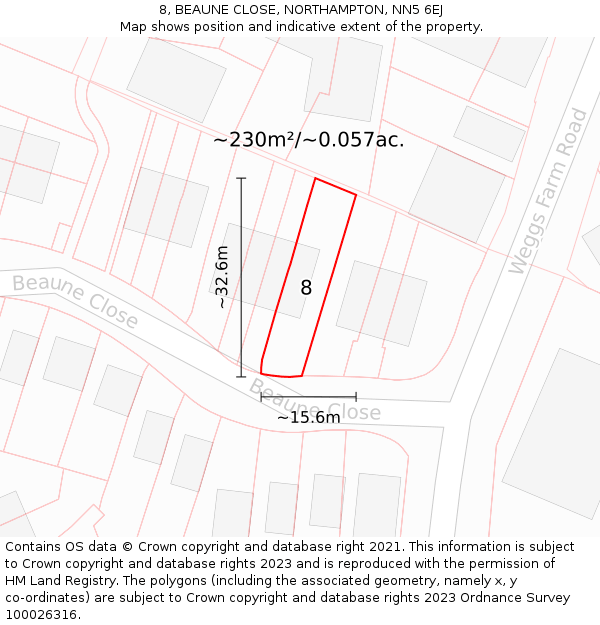 8, BEAUNE CLOSE, NORTHAMPTON, NN5 6EJ: Plot and title map