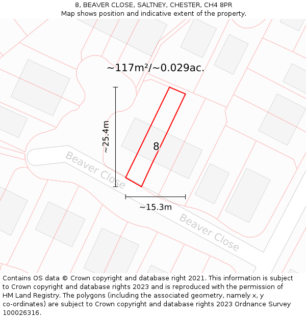 8, BEAVER CLOSE, SALTNEY, CHESTER, CH4 8PR: Plot and title map