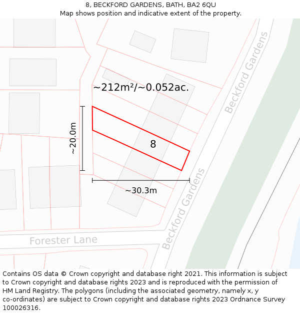 8, BECKFORD GARDENS, BATH, BA2 6QU: Plot and title map