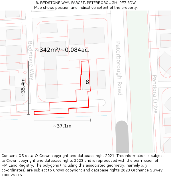 8, BEDSTONE WAY, FARCET, PETERBOROUGH, PE7 3DW: Plot and title map