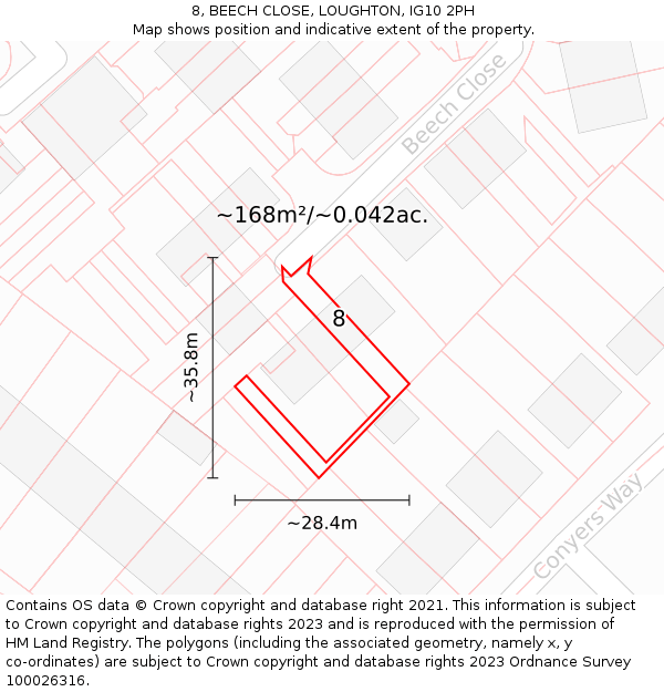 8, BEECH CLOSE, LOUGHTON, IG10 2PH: Plot and title map
