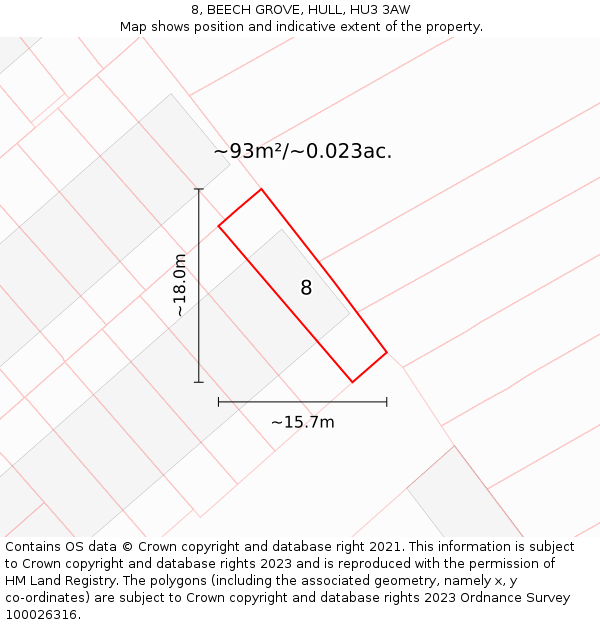 8, BEECH GROVE, HULL, HU3 3AW: Plot and title map