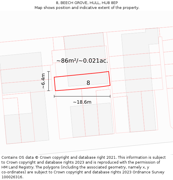 8, BEECH GROVE, HULL, HU8 8EP: Plot and title map