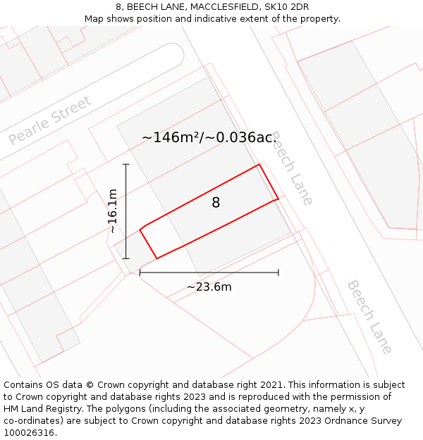 8, BEECH LANE, MACCLESFIELD, SK10 2DR: Plot and title map