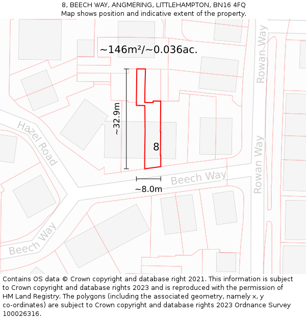 8, BEECH WAY, ANGMERING, LITTLEHAMPTON, BN16 4FQ: Plot and title map