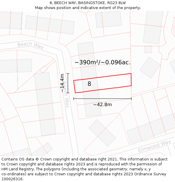 8, BEECH WAY, BASINGSTOKE, RG23 8LW: Plot and title map