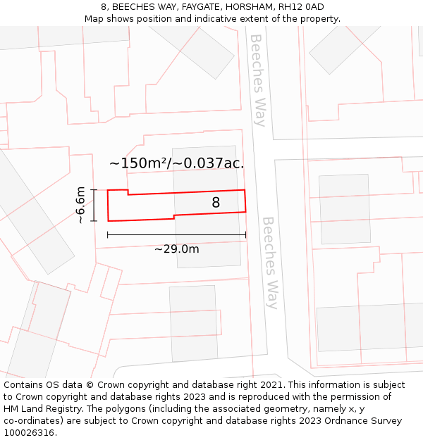 8, BEECHES WAY, FAYGATE, HORSHAM, RH12 0AD: Plot and title map