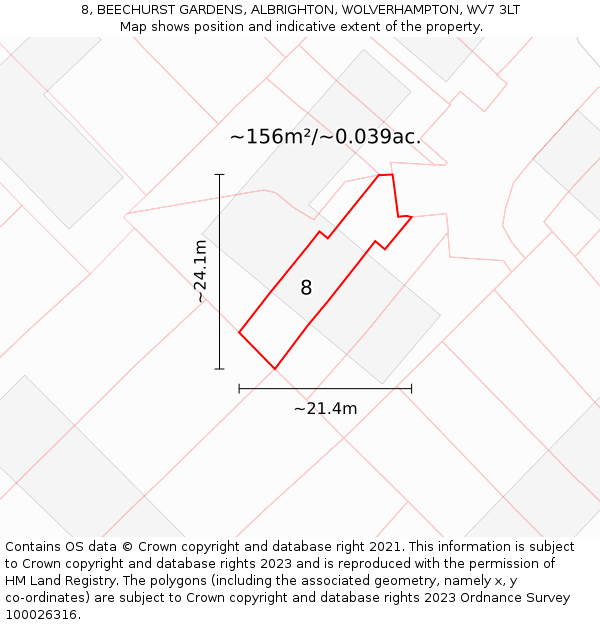 8, BEECHURST GARDENS, ALBRIGHTON, WOLVERHAMPTON, WV7 3LT: Plot and title map
