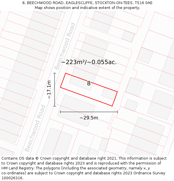8, BEECHWOOD ROAD, EAGLESCLIFFE, STOCKTON-ON-TEES, TS16 0AE: Plot and title map
