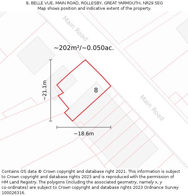 8, BELLE VUE, MAIN ROAD, ROLLESBY, GREAT YARMOUTH, NR29 5EG: Plot and title map