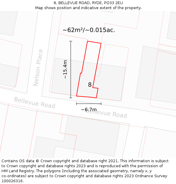 8, BELLEVUE ROAD, RYDE, PO33 2EU: Plot and title map