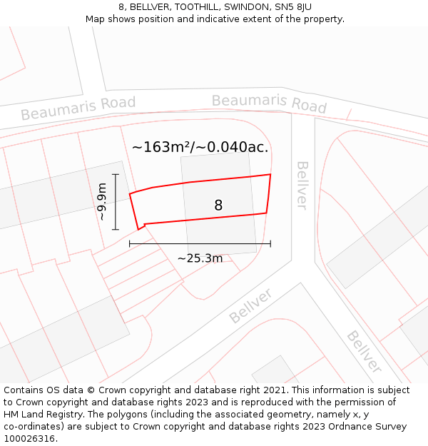 8, BELLVER, TOOTHILL, SWINDON, SN5 8JU: Plot and title map