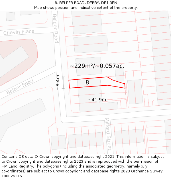 8, BELPER ROAD, DERBY, DE1 3EN: Plot and title map