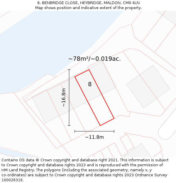 8, BENBRIDGE CLOSE, HEYBRIDGE, MALDON, CM9 4LN: Plot and title map