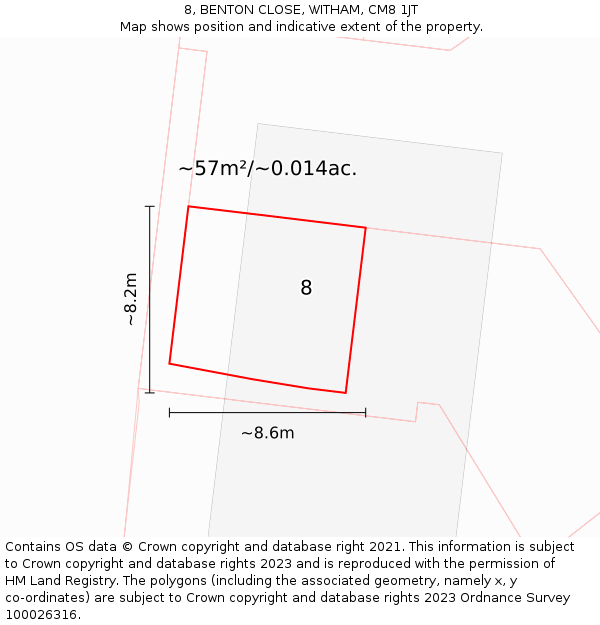 8, BENTON CLOSE, WITHAM, CM8 1JT: Plot and title map