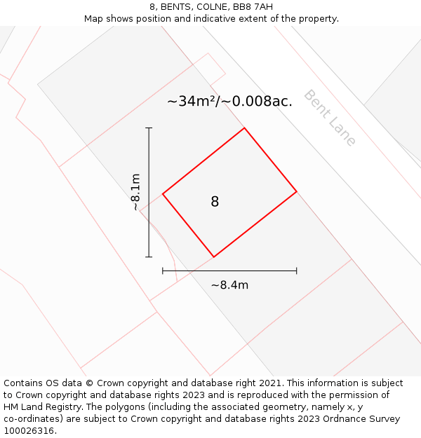8, BENTS, COLNE, BB8 7AH: Plot and title map