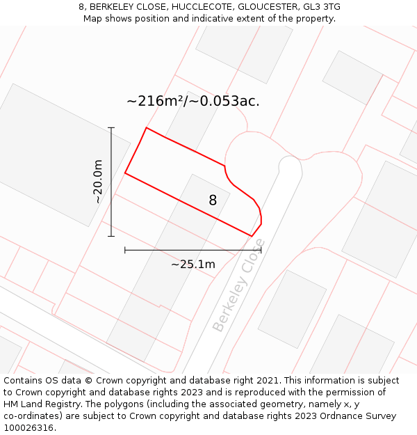 8, BERKELEY CLOSE, HUCCLECOTE, GLOUCESTER, GL3 3TG: Plot and title map