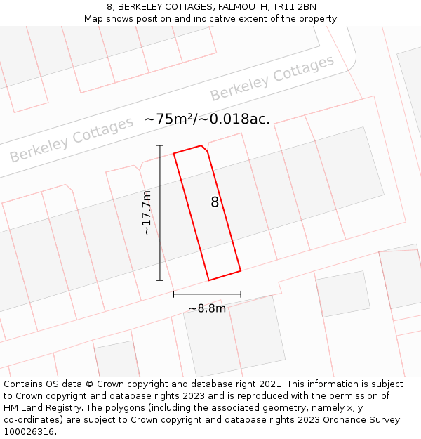 8, BERKELEY COTTAGES, FALMOUTH, TR11 2BN: Plot and title map