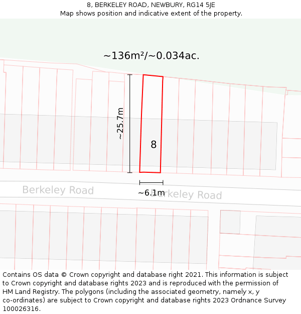 8, BERKELEY ROAD, NEWBURY, RG14 5JE: Plot and title map