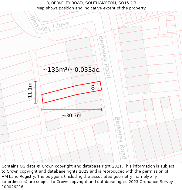 8, BERKELEY ROAD, SOUTHAMPTON, SO15 2JB: Plot and title map