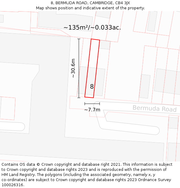 8, BERMUDA ROAD, CAMBRIDGE, CB4 3JX: Plot and title map