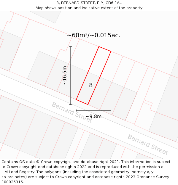 8, BERNARD STREET, ELY, CB6 1AU: Plot and title map