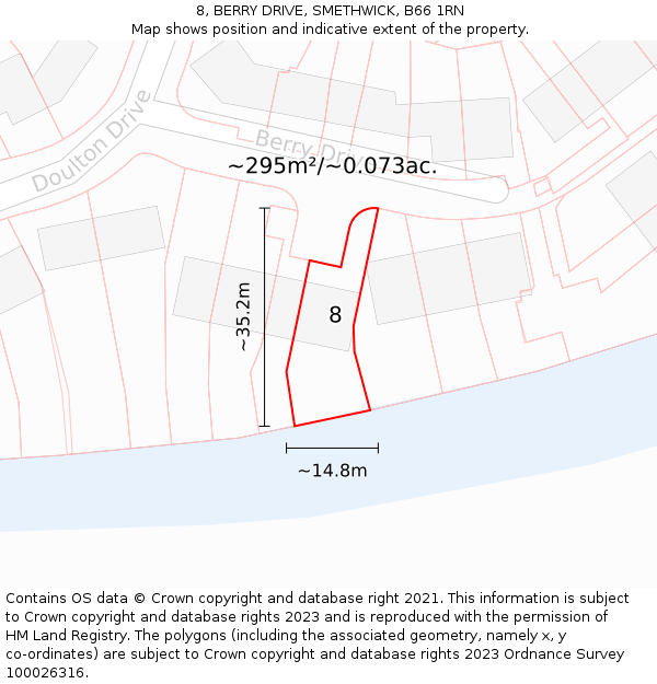 8, BERRY DRIVE, SMETHWICK, B66 1RN: Plot and title map